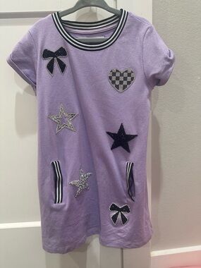 MIA Lavender Short Sleeve Patch Pocket Dress with Glitter Accents